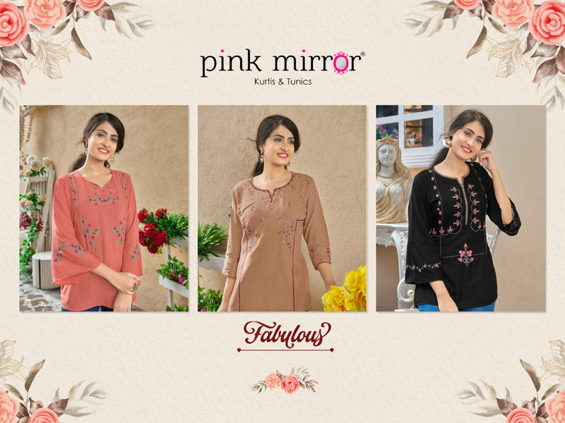 Pink Mirror fabulous Rayon Slub With embroidery Fency Kurti