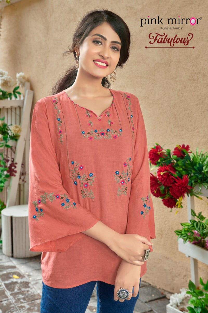 Pink Mirror fabulous Rayon Slub With embroidery Fency Kurti