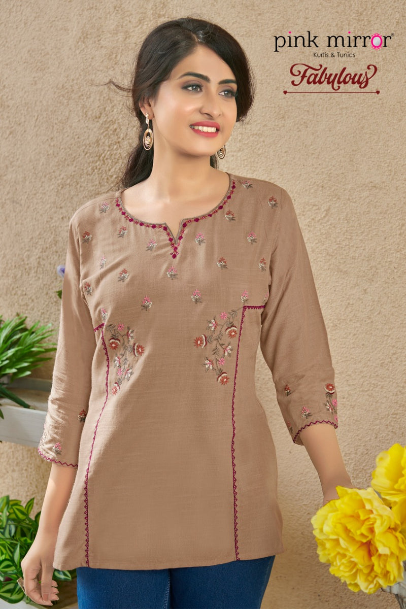 Pink Mirror fabulous Rayon Slub With embroidery Fency Kurti