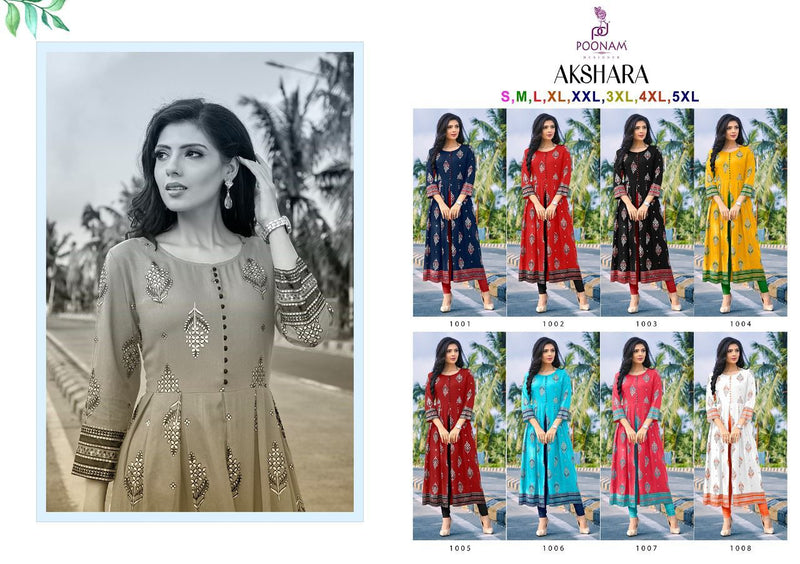 Poonam Designer Akshara Rayon Foil  Print With Center Cut kurti