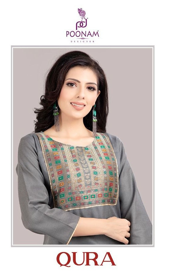 Poonam Designer Launch By Qara Cotton Slub Fancy Readmade Long Kurti With Plazzo