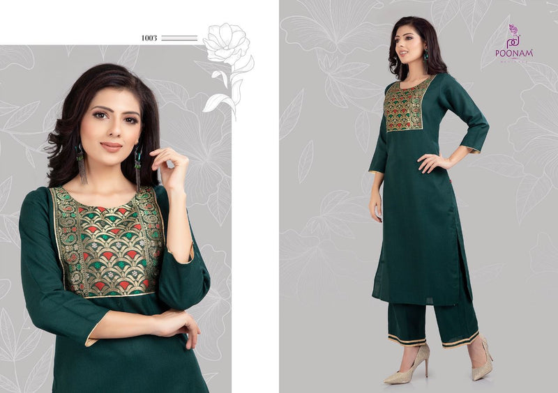 Poonam Designer Launch By Qara Cotton Slub Fancy Readmade Long Kurti With Plazzo