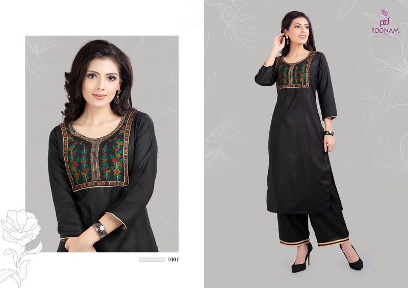 Poonam Designer Launch By Qara Cotton Slub Fancy Readmade Long Kurti With Plazzo