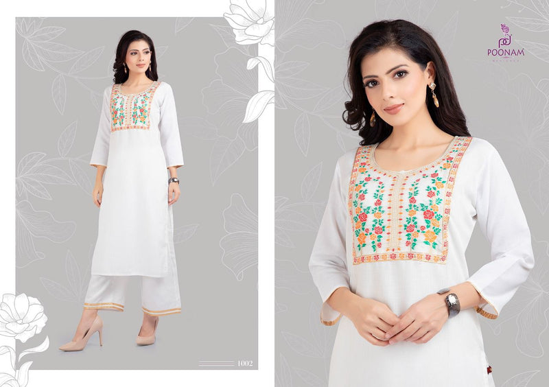 Poonam Designer Launch By Qara Cotton Slub Fancy Readmade Long Kurti With Plazzo