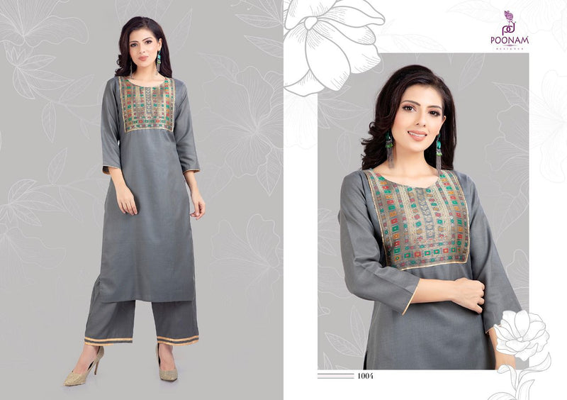 Poonam Designer Launch By Qara Cotton Slub Fancy Readmade Long Kurti With Plazzo