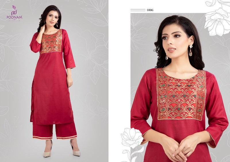 Poonam Designer Launch By Qara Cotton Slub Fancy Readmade Long Kurti With Plazzo