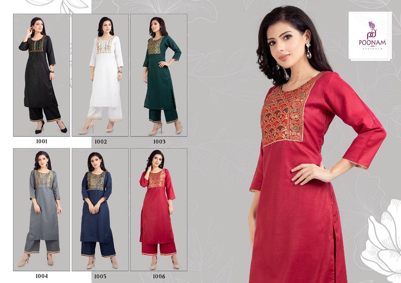 Poonam Designer Launch By Qara Cotton Slub Fancy Readmade Long Kurti With Plazzo
