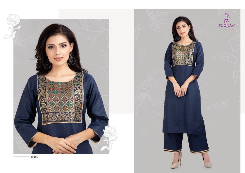 Poonam Designer Launch By Qara Cotton Slub Fancy Readmade Long Kurti With Plazzo