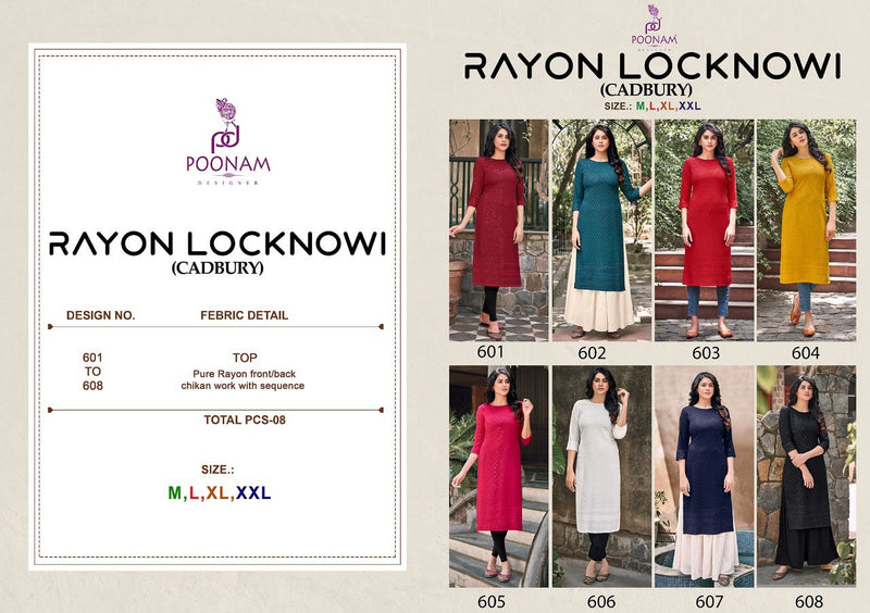 Poonam Designer Rayon Lucknowi Cadbury Pure Rayon Designer Official Wear Kurti
