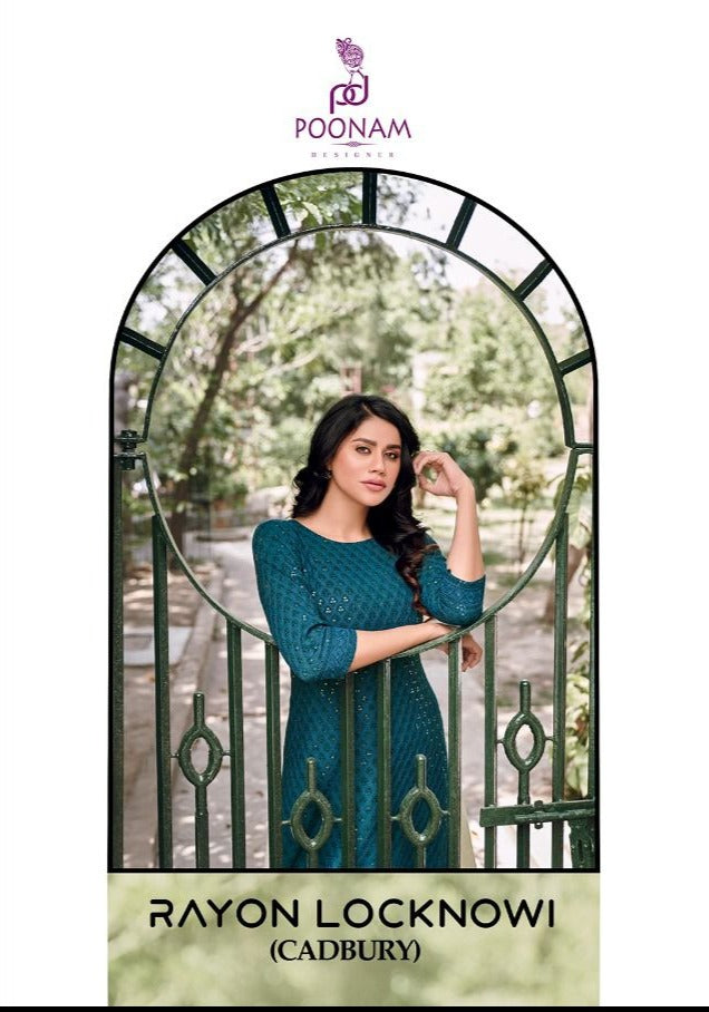 Poonam Designer Rayon Lucknowi Cadbury Pure Rayon Designer Official Wear Kurti