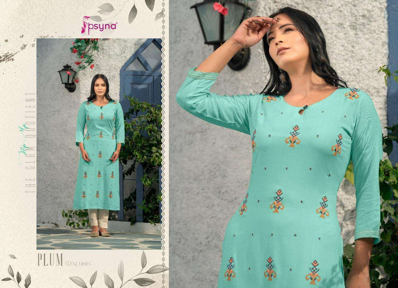 Psyna Launch By Plum Rayon Printed Designer Exclusive Readymade Casual Wear Fancy Kurti
