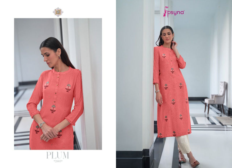 Psyna Plum Vol 2 Pure Rayon Casual Wear Embroidered Kurti