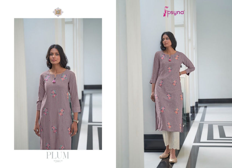 Psyna Plum Vol 2 Pure Rayon Casual Wear Embroidered Kurti