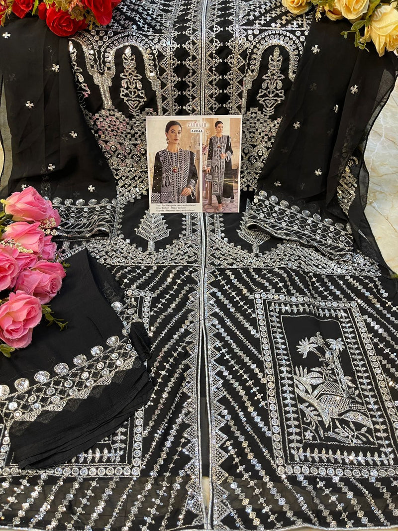 Zarqash Qalamkar 2054 Fox Georgette Pakistani Style Wedding Wear Designer Salwar Kameez