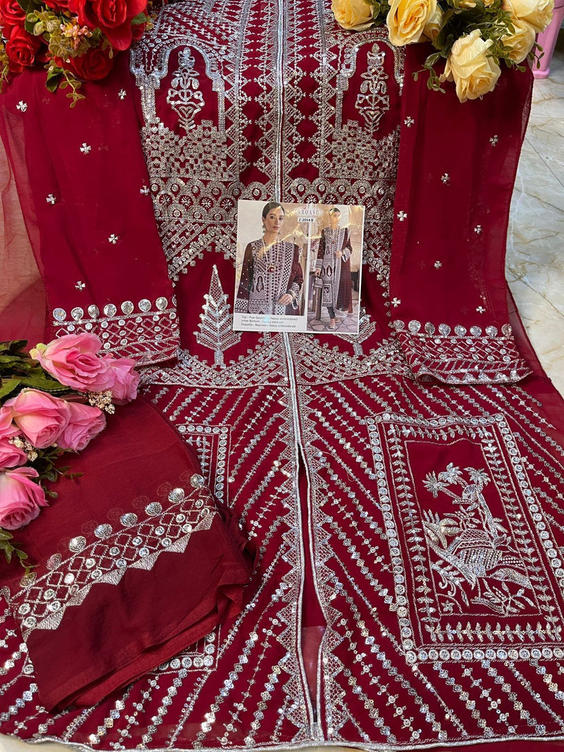 Zarqash Qalamkar 2054 Fox Georgette Pakistani Style Wedding Wear Designer Salwar Kameez