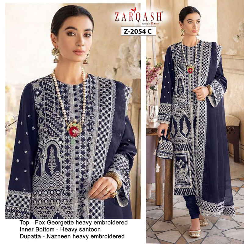 Zarqash Qalamkar 2054 Fox Georgette Pakistani Style Wedding Wear Designer Salwar Kameez