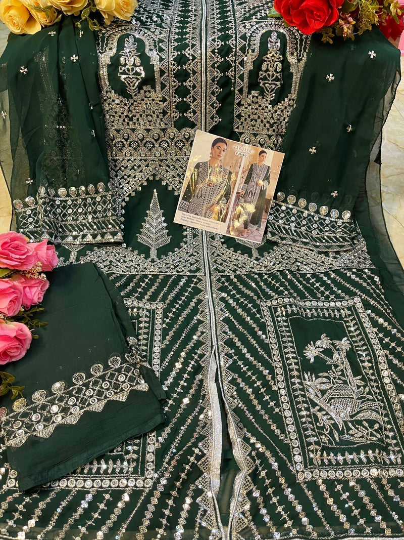 Zarqash Qalamkar 2054 Fox Georgette Pakistani Style Wedding Wear Designer Salwar Kameez