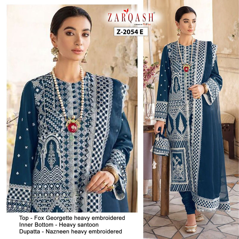 Zarqash Qalamkar 2054 Fox Georgette Pakistani Style Wedding Wear Designer Salwar Kameez