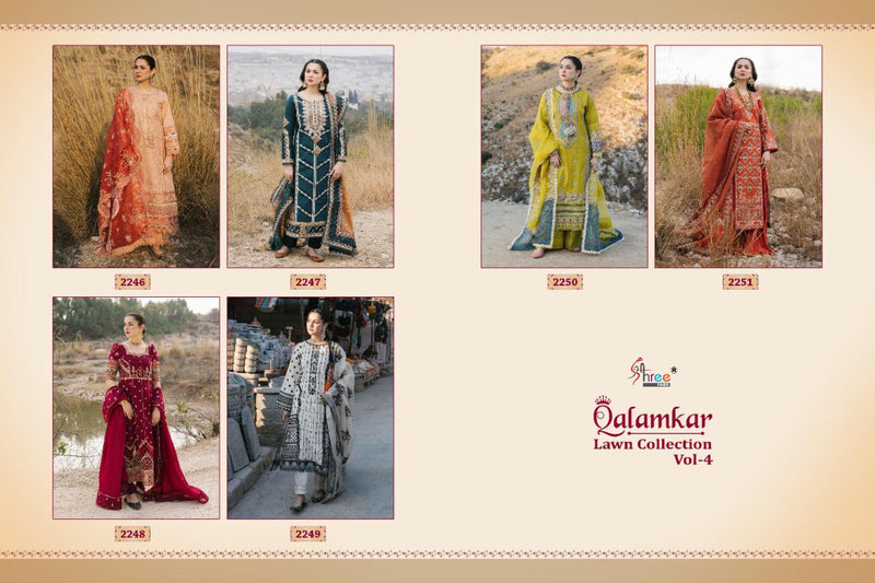 Shree Fabs Qalamkar Lawn Collection Vol 4 Lawn Cotton Designer Pakistani Style Embroidered Party Wear Salwar Suits