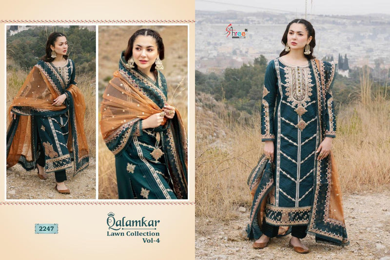Shree Fabs Qalamkar Lawn Collection Vol 4 Lawn Cotton Designer Pakistani Style Embroidered Party Wear Salwar Suits
