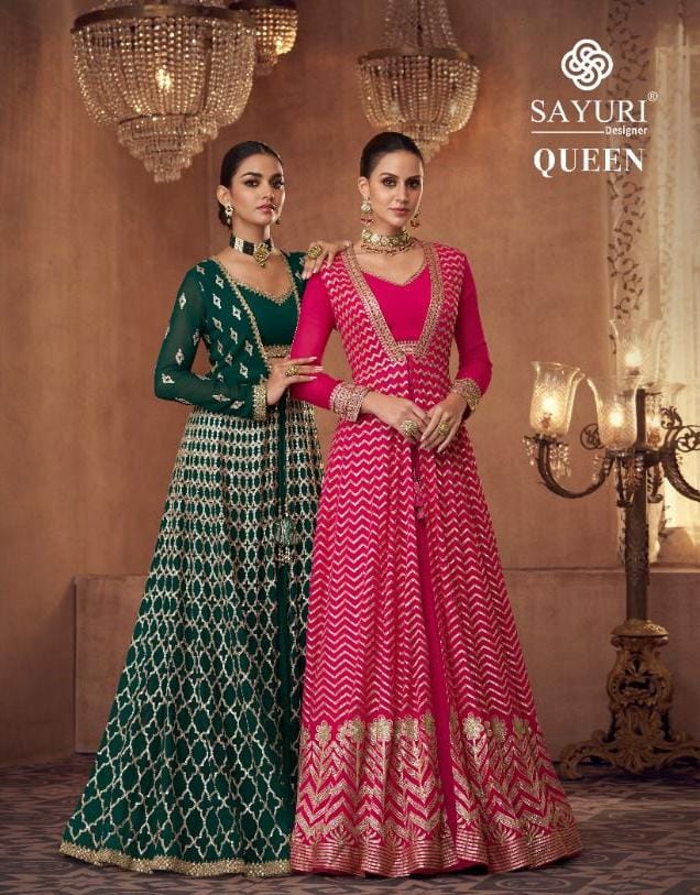 Sayuri Queen Georgette With Heavy Elegant Embroidery Work Stylish Designer Festive Wear Long Gown