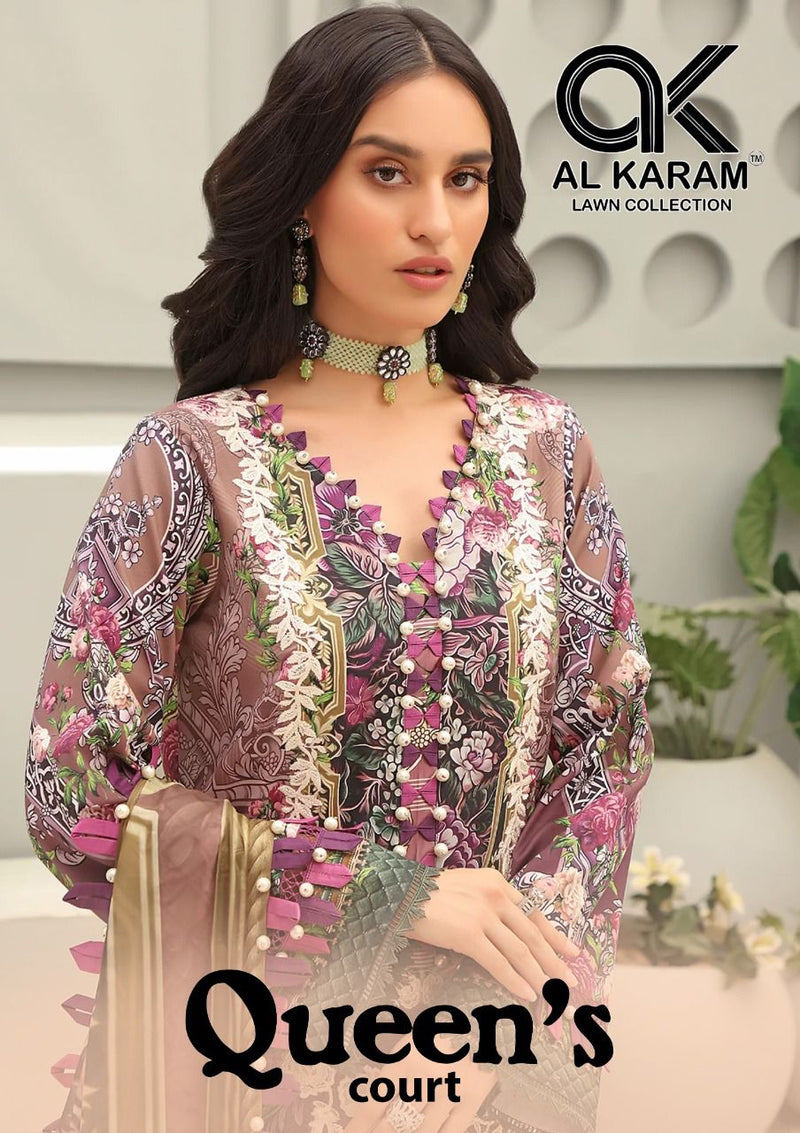 Al Karam Queens Court Cambric Cotton With Printed Work Stylish Designer Casual Look Salwar Kameez