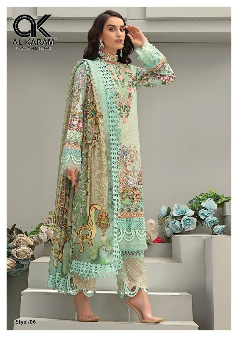 Al Karam Queens Court Cambric Cotton With Printed Work Stylish Designer Casual Look Salwar Kameez
