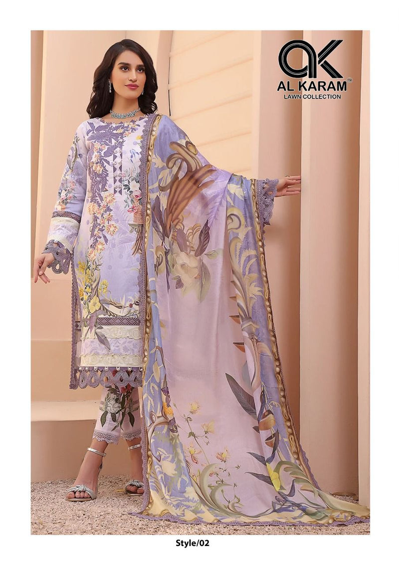 Al Karam Queens Court Cambric Cotton With Printed Work Stylish Designer Casual Look Salwar Kameez