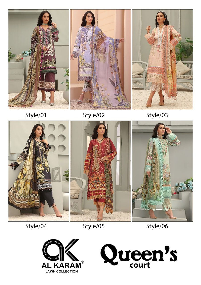 Al Karam Queens Court Cambric Cotton With Printed Work Stylish Designer Casual Look Salwar Kameez