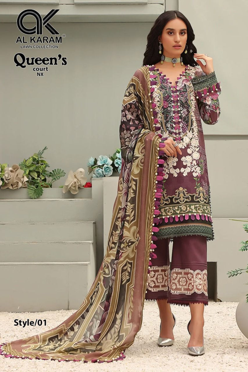 Al Karam Queens Court Nx Pure Cotton With Fancy Work Stylish Designer Pakistani Salwar Kameez