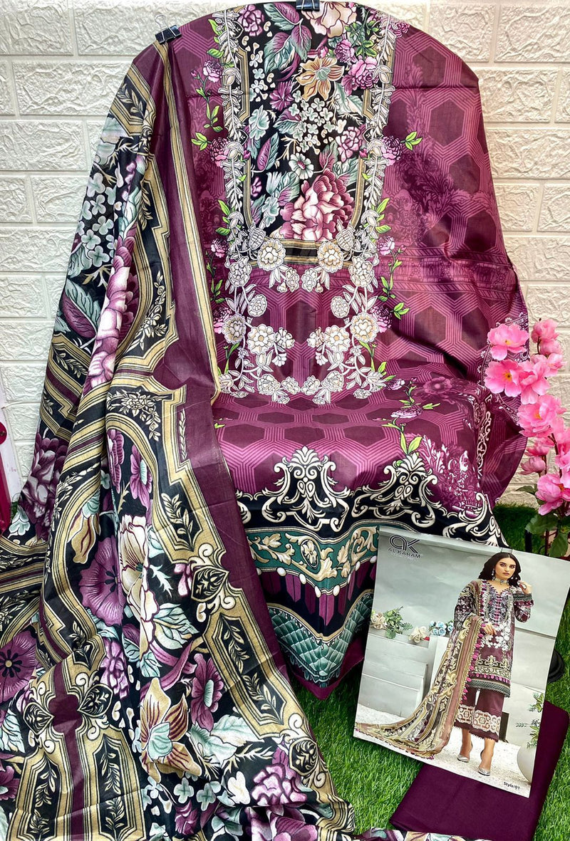 Al Karam Queens Court Nx Pure Cotton With Fancy Work Stylish Designer Pakistani Salwar Kameez