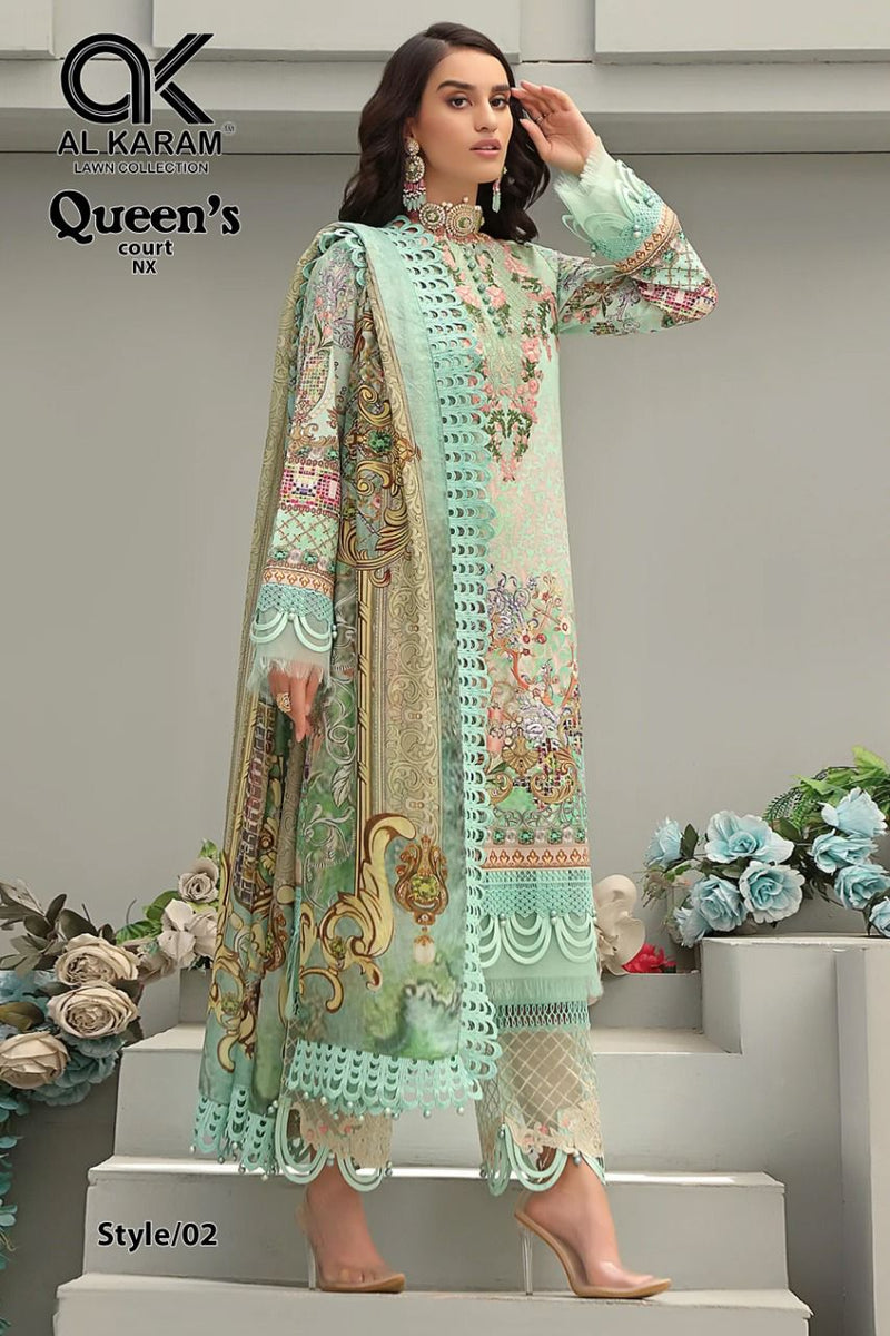 Al Karam Queens Court Nx Pure Cotton With Fancy Work Stylish Designer Pakistani Salwar Kameez