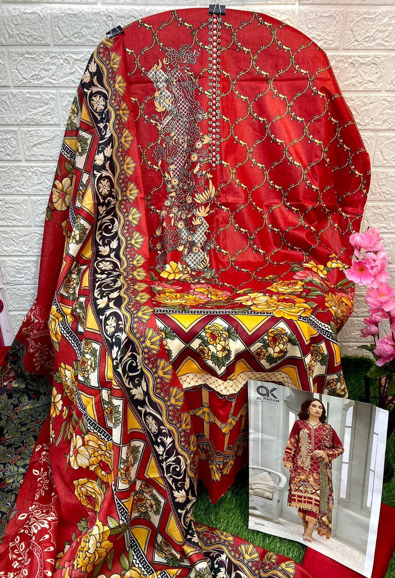 Al Karam Queens Court Nx Pure Cotton With Fancy Work Stylish Designer Pakistani Salwar Kameez