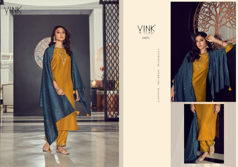 Vink Queens Town Viscose Silk Designer Embroidered Party Wear Kurtis With Bottom & Dupatta