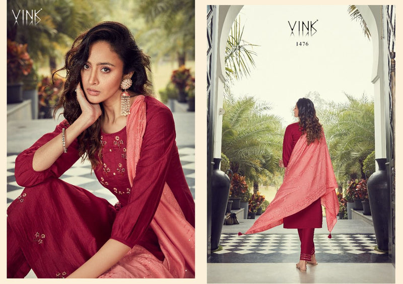 Vink Queens Town Viscose Silk Designer Embroidered Party Wear Kurtis With Bottom & Dupatta