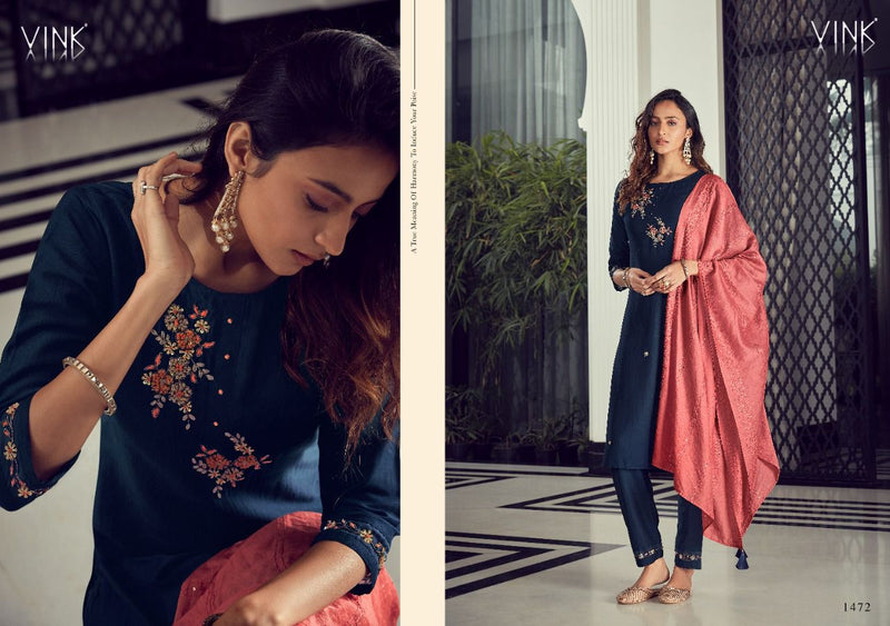 Vink Queens Town Viscose Silk Designer Embroidered Party Wear Kurtis With Bottom & Dupatta