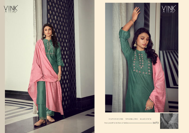 Vink Queens Town Viscose Silk Designer Embroidered Party Wear Kurtis With Bottom & Dupatta