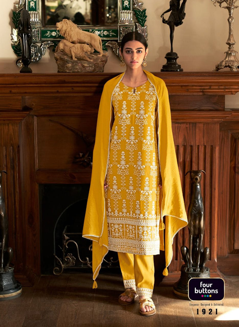 Four Buttons Qurbat Modal Silk Ready Made Designer Party Wear Suits With Heavy Embroidery