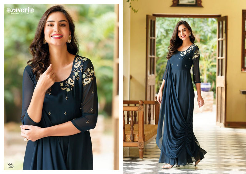 Zaveri Woven Qalb Georgette With Beautiful Work Stylish Designer Party Wear Fancy Kurti