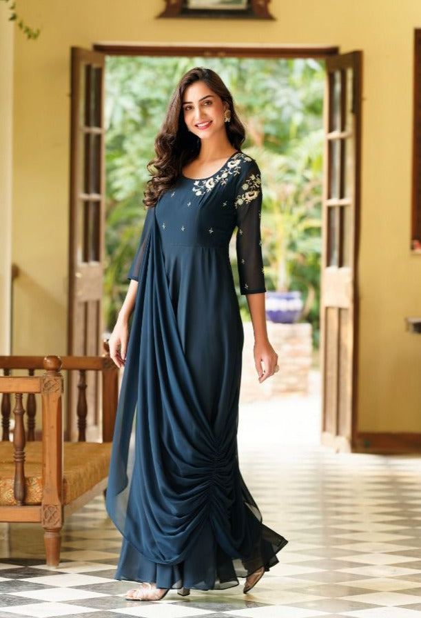 Zaveri Woven Qalb Georgette With Beautiful Work Stylish Designer Party Wear Fancy Kurti
