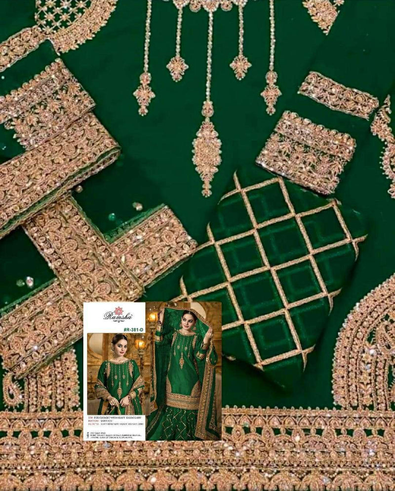 Ramsha Fashion R 381 Georgette Wedding Wear Sharara  Style Salwar Kameez With Heavy Embroidery Work