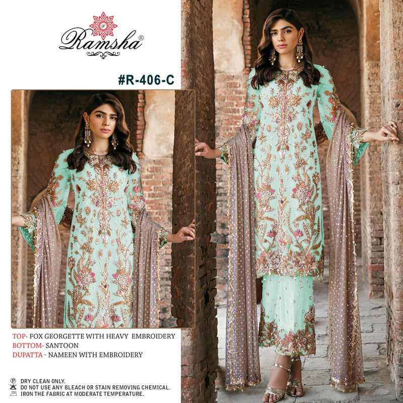 Ramsha R 406 Georgette Designer Pakistani Style Wedding Wear Heavy Embroidered Salwar Suits