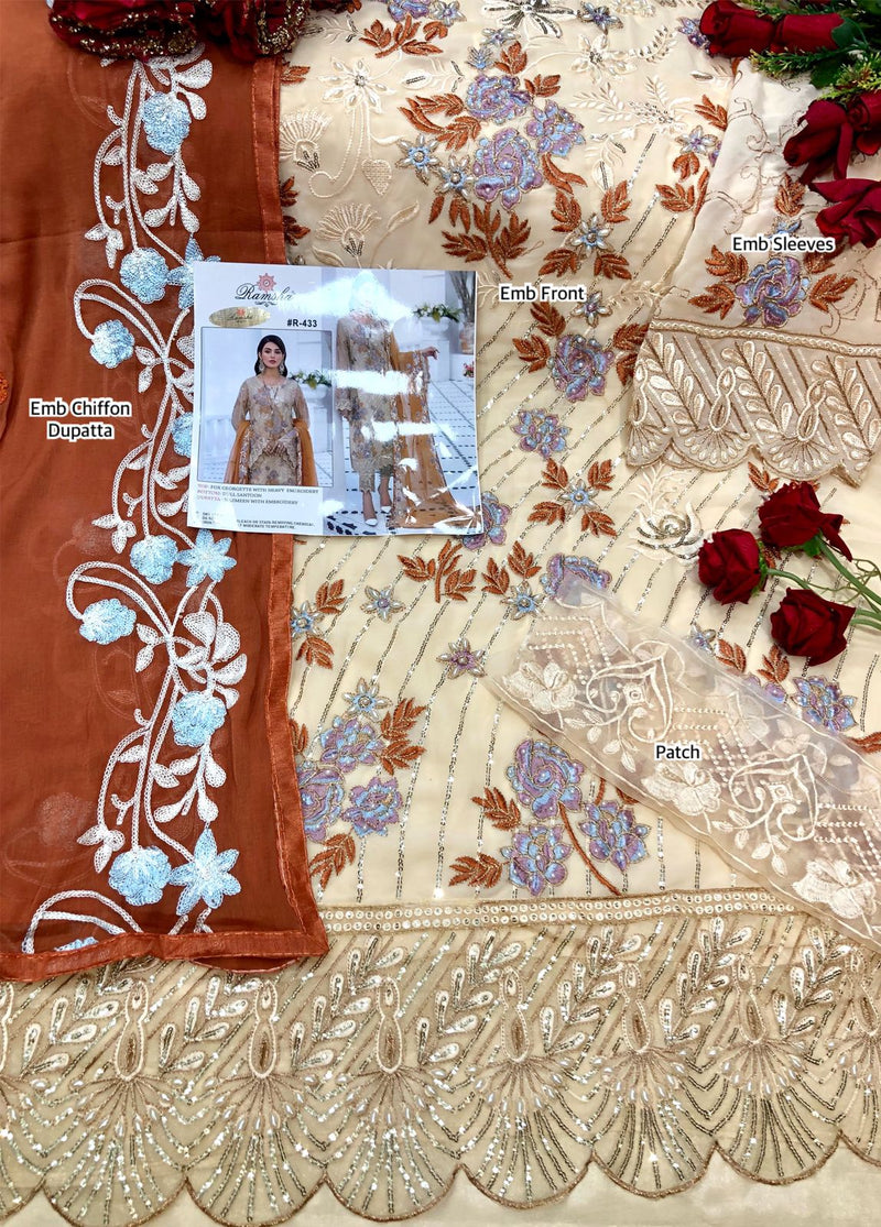 Ramsha R 433 Fox Georgette Pakistani Style Designer Salwar Kameez With Heavy Embroidery