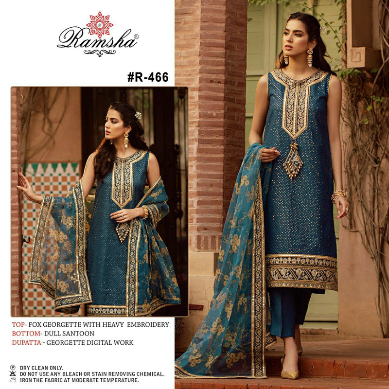 Ramsha R 466 Georgette With Heavy Embroidery Work Pakistani Style Party Wear Salwar Kameez