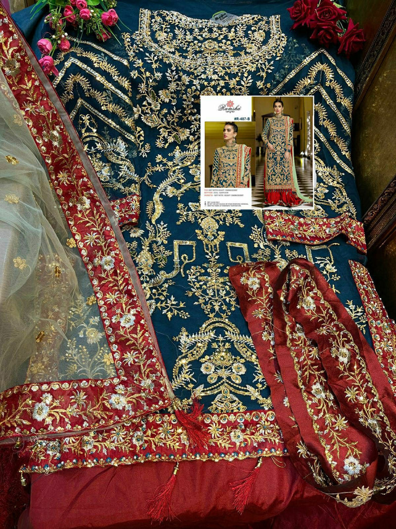 Ramsha R 487 Net With Heavy Embroidery Pakistani Style Wedding Wear Salwar Suits