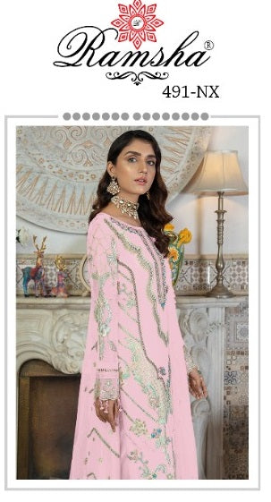 Ramsha R 491 NX Georgette Heavy Embroidered Pakistani Style Party Wear Salwar Suits