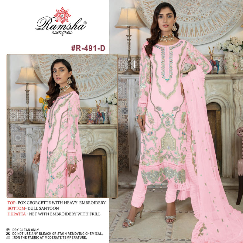 Ramsha R 491 NX Georgette Heavy Embroidered Pakistani Style Party Wear Salwar Suits
