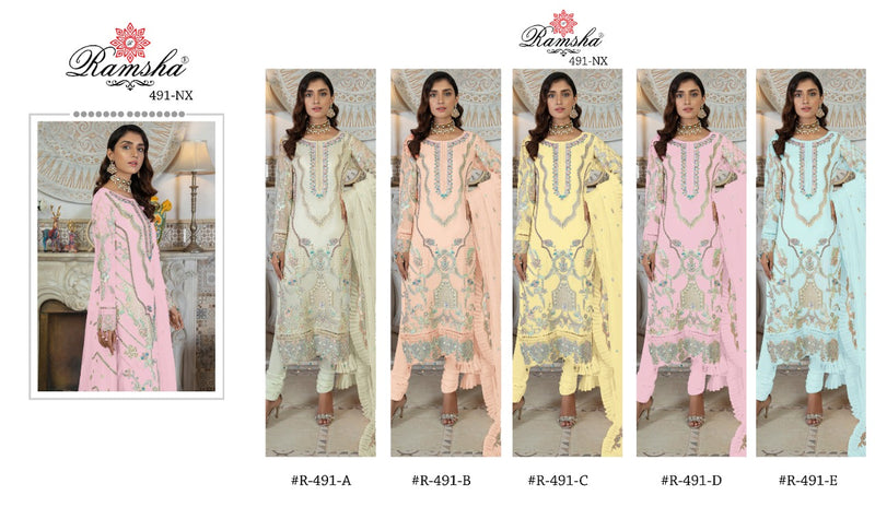 Ramsha R 491 NX Georgette Heavy Embroidered Pakistani Style Party Wear Salwar Suits