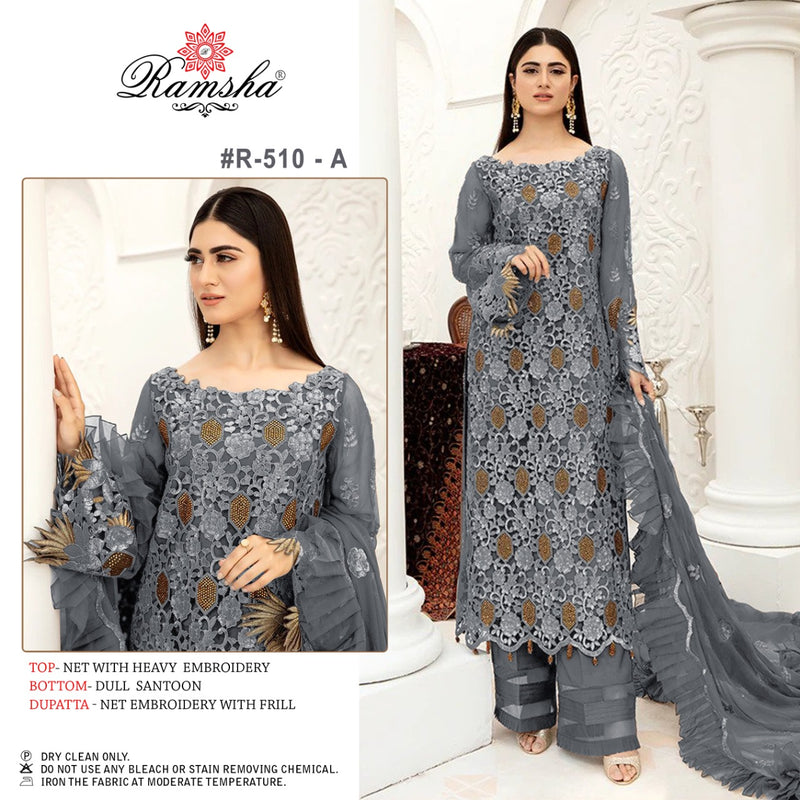 Ramsha R 510 A Net With Beautiful Embroidery Work Stylish Designer Pakistani Party Wear Salwar Kameez