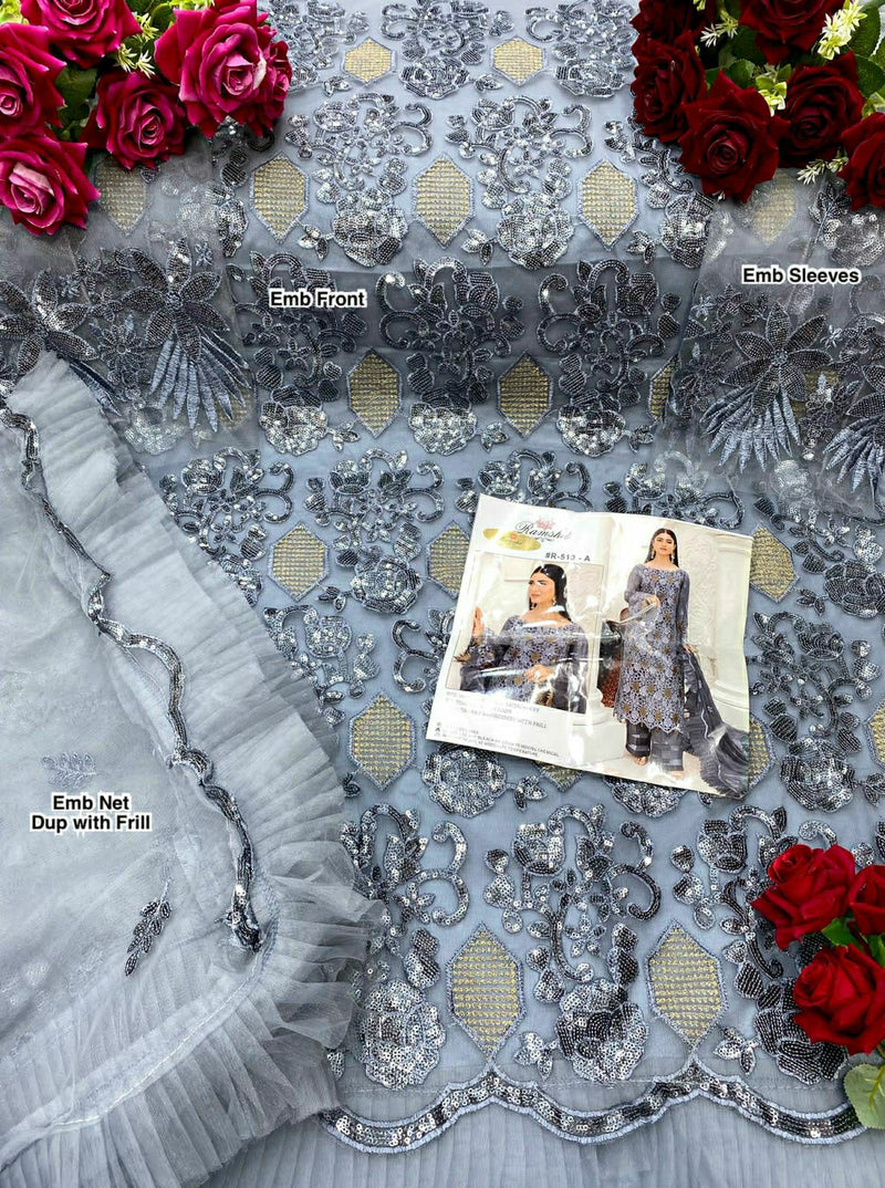 Ramsha R 510 A Net With Beautiful Embroidery Work Stylish Designer Pakistani Party Wear Salwar Kameez